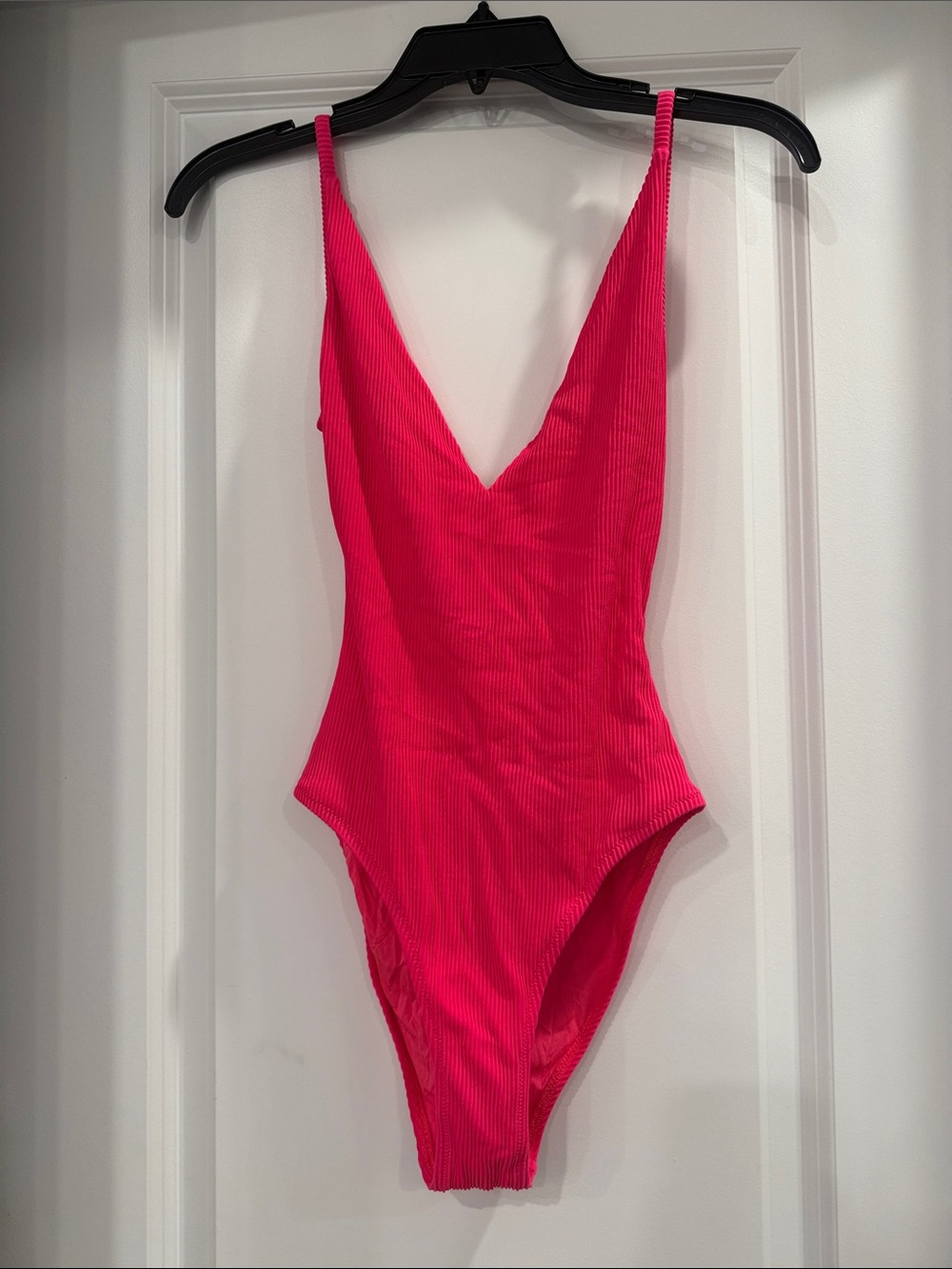Topshop Hot Pink Ribbed One-Piece Swimsuit